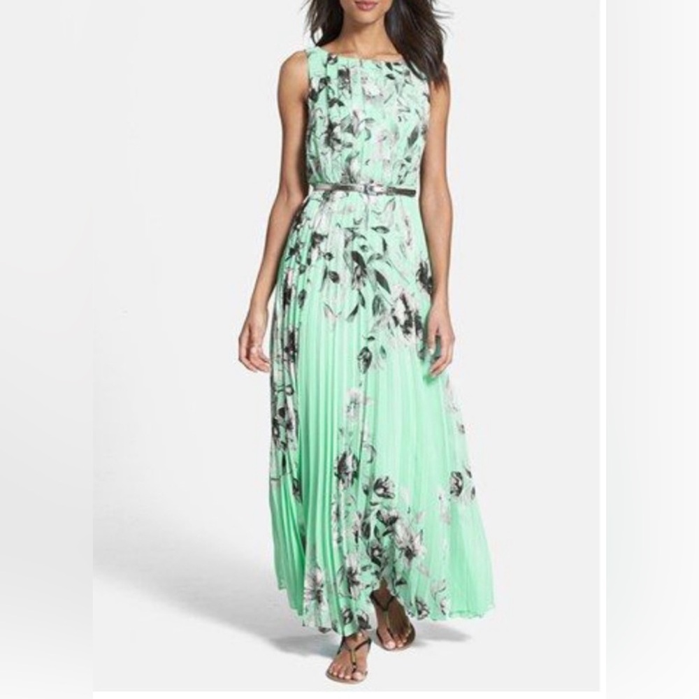 Eliza J Mint Green Floral pleated Maxi Dress